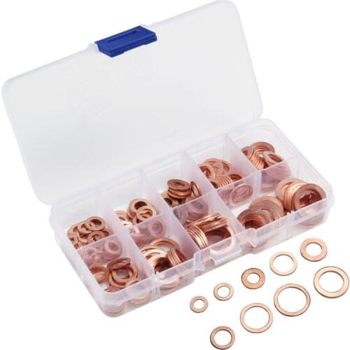 DHL 50Box 200Pcs/box Copper Washer Gasket Nut Bolt Set Flat Ring Seal Assortment Kit with Box //M8/M10/M12/M14 for Sump Plugs