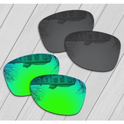 E.O.S 2 Pairs Black & Emerald Green Polarized Replacement Lenses for Oakley Elmont L Sunglasses