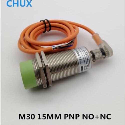 Inductive Proximity Sensor Switch PNP M30 15mm Sensing Detect distance NO+NC with Bend Socket Sensor Connector