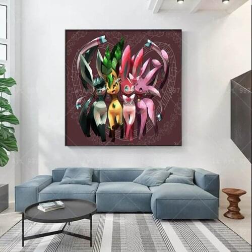 Pokemon Eevee Watercolor Wall Art Poster Mural Kids Bedroom Decoration Birthday Gift Canvas Painting