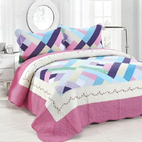 Quilted Bedspread on the Bed Cotton Quilt Set 3 Pieces Geometric Print King Patchwork Coverlet Summer Blanket Cubrecam Bed Cover