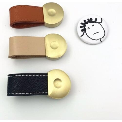 LCH Nordic Style Solid Brass Synthetic Leather Cabinet Knob Pull Furniture Handles Simple Life Brass Knob Modern Cabinet Pull