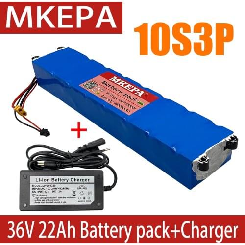 Batterie lithium 18650, 36V,22ah, 22000mah,10S3P, 250/500W,avec BMS integre, port identique, pour Scooter electrique M365, 42V