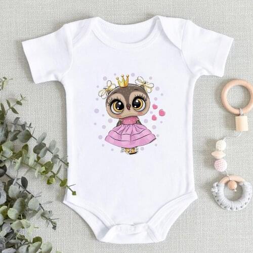 Cute Baby Owl Princess Print Newborn Girl Baby Bodysuit Beautiful Cartoon Ropa Bebe Harajuku Trend Baby Clothes Wholesale Romper