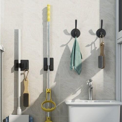 Multifunctional Mop Rack Bathroom Kitchen Wall-mounted Row Hook Towel Rack Washbasin Storage Rack Free Punch Coat and Hat Hook