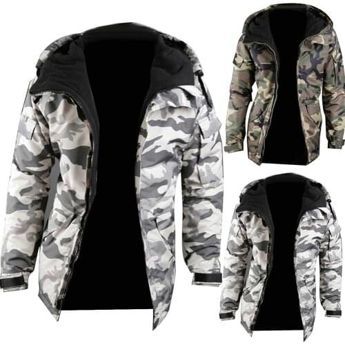Fashion Winter Warm Men Jacket Coat Thicken Camouflage Print Pockets Jacket Zipper Long Sleeve Coat For Mens Clothing