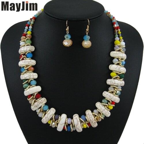 Fashion Bohemia Stone necklace fashion jewelry sets Handmade beads chain crystal dubai jewelry sets Vintage Bijoux Accessories