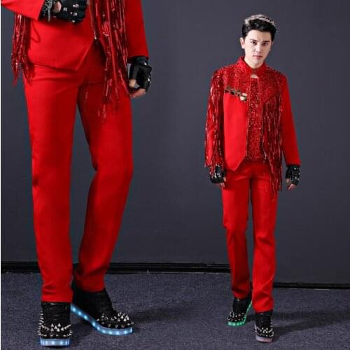 Mens pants stage personality harem pant men feet trousers singer dance rock fashion street star style novelty red white