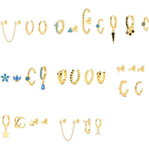 Aide 2021 trend Engagement Gift Jewelry Set S925 Silver Stud/Hoop Earrings For Women Girl Bling Turquoise CZ Enamel pendientes