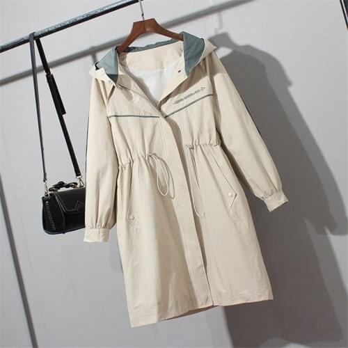 2020 New Autumn Womens Trench Coat Hooded Long Windbreaker Female Student Long Sleeve Casual Overwear Outerwear Plus Size P841