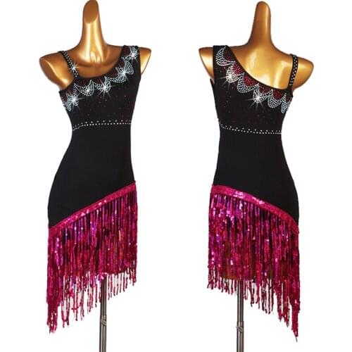 Latin Dance Dress New Women Performance Clothing Rhinestone Dress Rhodo Fringe Skirt Competition Rumba Cha Cha Stage Wear 1484