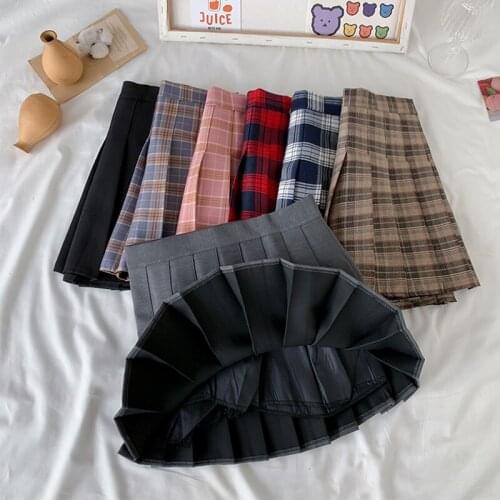 Shintimes Fashion Women Skirt Preppy Style Plaid Skirts High Waist Student Pleated Mini Skirt Harajuku Ladies Girls Dance Skirts