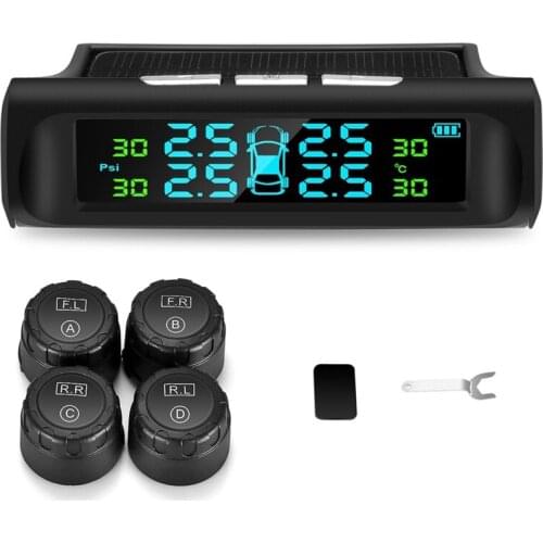 Solar Tpms Car Tire Pressure Alarm Monitoring System 4 External Automatic Alarm System Tire Pressure Temperature Warning