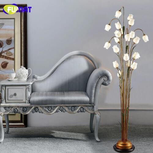 FUMAT Glass Floor Lamp Fashion Pastoral White Rose Shade Floor Lamps Vintage For Living Room Art Decor Glass LED Floor Lights