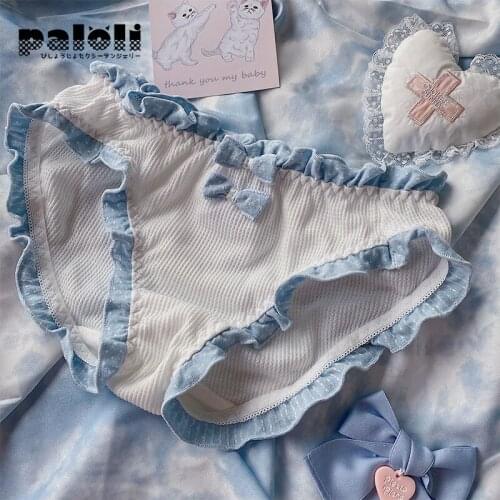 Paloli Cute Bow Underwear Women Pleated Lace Seamless Underpants Cotton Solid Panties Low Waist Dot Lingerie Lovely Girl Briefs