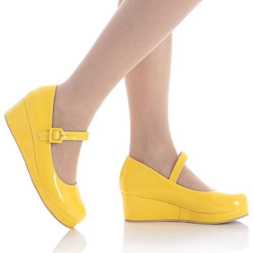 AGODOR Women Wedges Mary Janes Pumps Patent Leather Platform Ladies Pumps Shoes All Match Fashion Casual Shoes Size 34-43