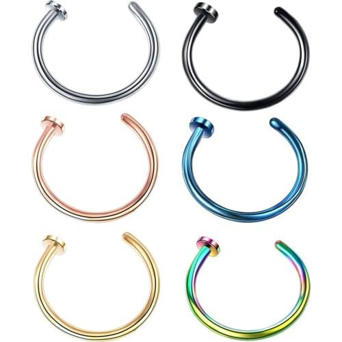 Utimtree 6PCS/lot Stainless Steel C Shape Fake Nose Hoop Nose Rings Body Jewelry Fake Nose Piercings Earrings Stud Bars Piercing