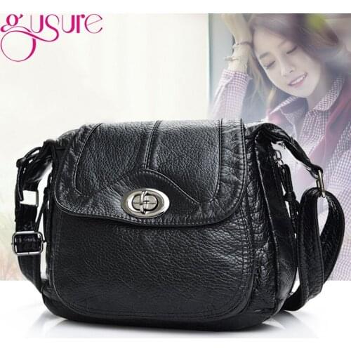 Gusure Vintage Designer Shoulder Bag Soft PU Leather Handbag Women Messenger Bags Fashion Female Crossbody Bag Flap Pouch Bolsa