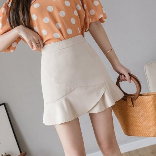 Irregular Fishtail Skirt Women Ruffles Chiffon Black Skirt Women Summer Spring High Waist Thin A-line Skirts Womens