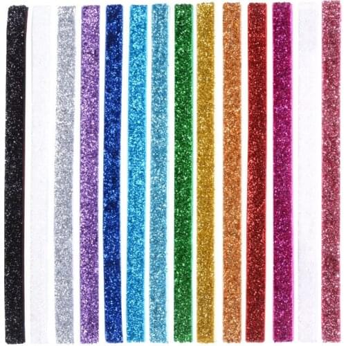 Yundfly 5 pcs 18*1cm Handmade Elastic Shinning Glitter Band for DIY Baby Girls Headband Sequin Scallion Strips Onion Belt