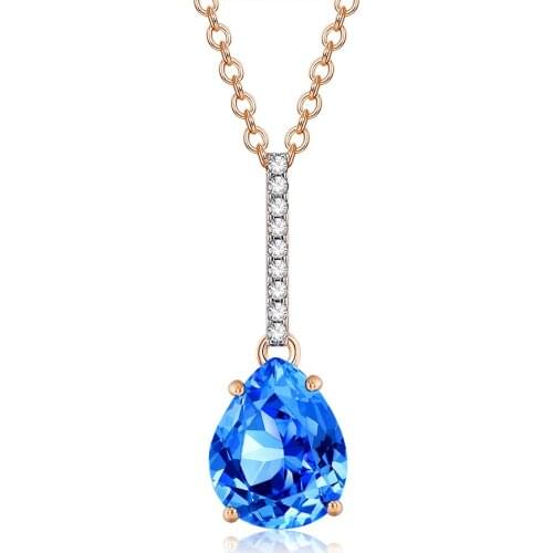 ZEMIOR Fashion Necklace Copper Blue Water Drop Cubic Zircon Necklaces For Women Engagement Jewelry Recommend Romantic Gift 2021