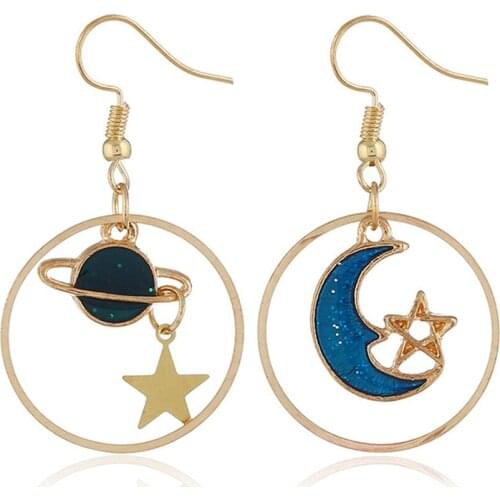 CRLEY Blue Dazzling Drop Earrings for Women Oil Drop Crescent Half Moon & Star Tours Planet Round Circle Jewelry Gifts Bijoux