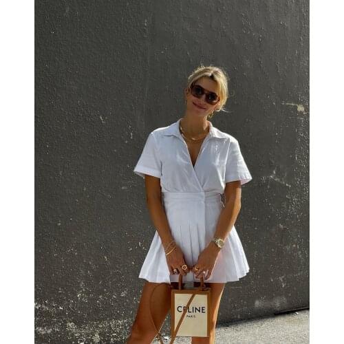 2021 summer first love white temperament jumpsuit style gentle wind high waist wide pleated early spring girl dress female