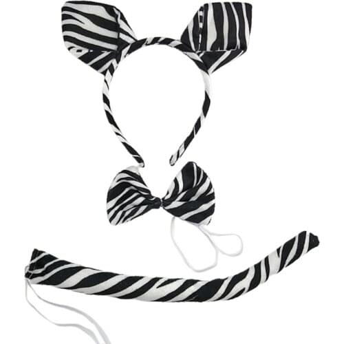 066C Adult Kids Animal Ear Headband Tie Tail Bow Set Cosplay Halloween Costume Unisex