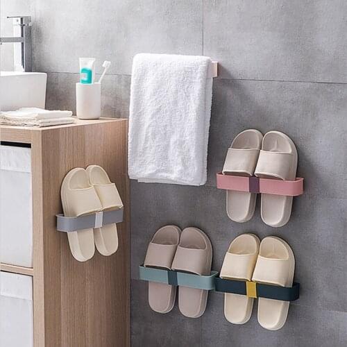 1Pcs Wall Mounted Shoes Rack Punch-free Family Shoe Storage Organizers Self Adhesive Shoe Shelf Bathroom Slippers Hanging Holder