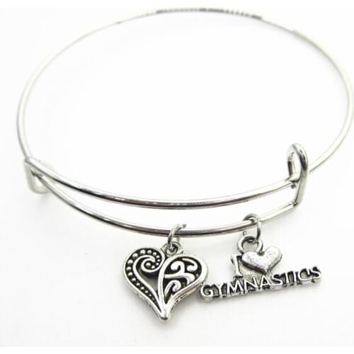 10pcs/lot Love Heart gymnastics Charm sports bracelets bangles jewelry expandable adjustable wire hook bangles bracelet