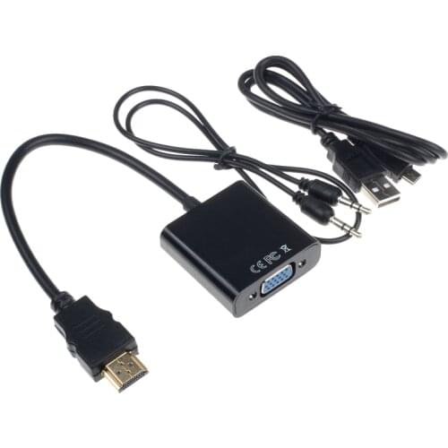 1080P HDMI to VGA With Audio Converter Adapter USB Power Video Cable Black