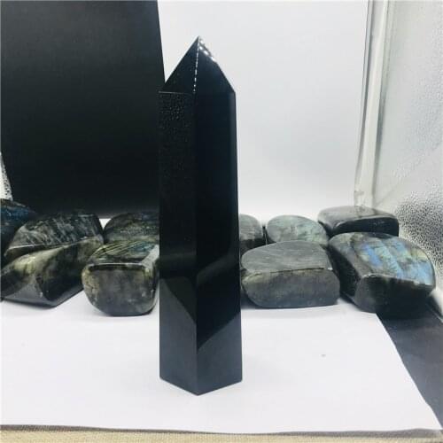 15-20cm Big size Natural Black obsidian obelisk quartz crystal wand point healing