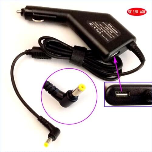 19V 2.15A Laptop Car DC Adapter Charger + USB(5V 2A) for Acer Aspire One 521 522 533 725 751 751H 756 Series