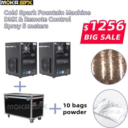 2 Pcs/lot with 10 bags Powder fly case dmx stage cold spark machine remote spark machine for Weddings Meeting Ceremony 200g/bag