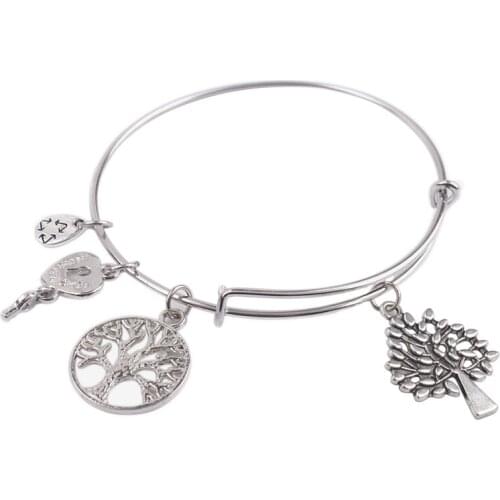 5PCS Fashion Expandable Wire Bangle Fortune Tree Charm Bracelet #92061