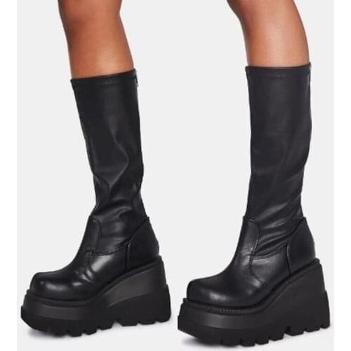 35-43 Shoes Woman Plus Size Large Size Long Boots Boots Womens Luxury Designer Chunky Heel Platform Black