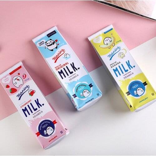 Cartoon Milk Bottle School Pencil Case Cute PU Pen Bag Storage Pouch Korea Stationery Material Office School Supplies