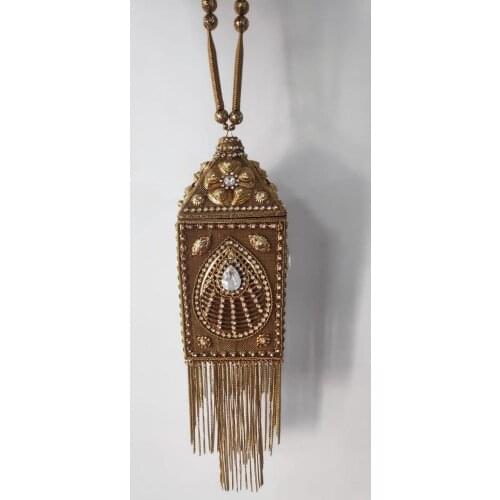 DOYUTIG Indian Style Womens Metal Beaded Wedding Bag Classical Short Tassel Handmade Bucket Evening Bag Fashion Handbag F821