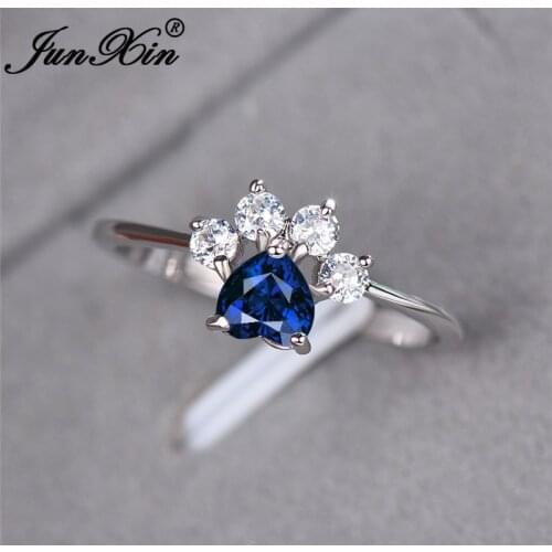 Cute Animal Bear Cat Dog Paw Rainbow Fire Opal Rings For Women Purple Green Zircon Heart Claws Blue White Fire Opal Ring