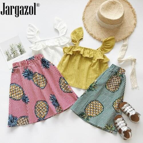 Girls Clothes Set Fashion Crop Top and Pineapple Skirt Summer Vacation Beach Clothing Set Baby Kids Casual Clothes Drop Shipping