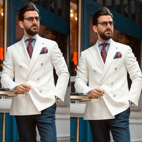 Suits Mens Double-breasted Peak Lapel Groom Formal Wedding Party Tuxedos