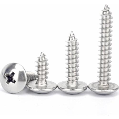 Cross Recessed Truss Head Self-tapping Screw M3 M4 M5 M6 304 Stainless Steel Phillips Mushroom Umbrella Head Wood Screw