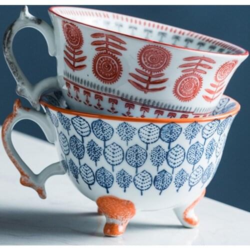 Hand-painted Breakfast Milk Mug 300ml Japanese Retro Ceramic Coffee Cup New Creative Tripod Teacup