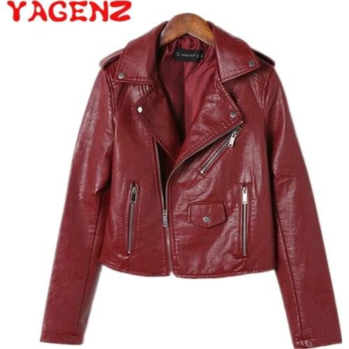 YAGENZ Spring Autumn Leather Jacket Women Coat 4 Colors Motorcycle Faux Leather Woman Jacket Long sleeve Zipper Leather Coat 836