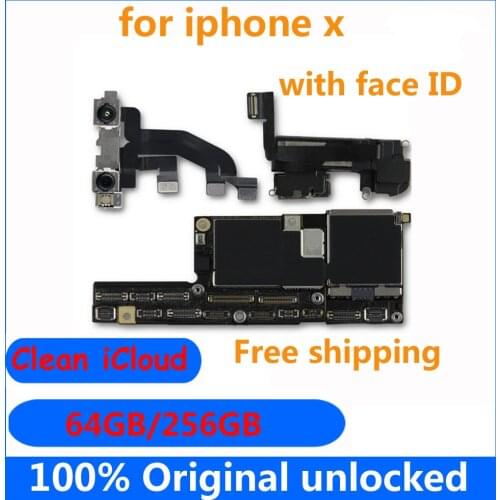 64GB 256GB Orignal motherboard for iphone X with / without face ID 100% unlocked mainboard support update IOS sytem logic board