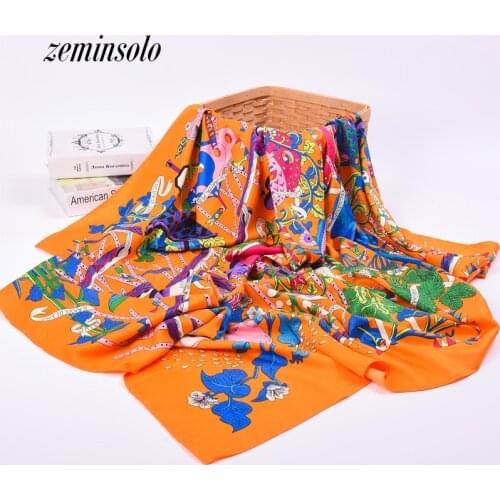 Fashion Foulard Femme Hot Sale Women Shawls Twill Silk Satin Smooth Thin Scarf Print Pattern 130*130CM Square Head Scarves Hijab