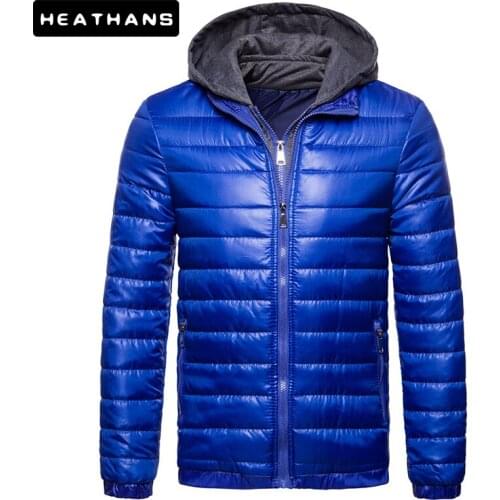 2021 Parkas Jacket Mens Fashion Popular Solid Color Hooded Fake Two-piece Jacket Male Cotton Delicate Print Comfortable Down Top