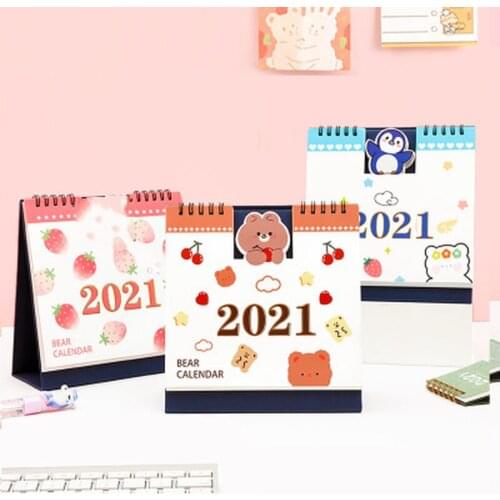2021 Desk Calendar Kawaii Desktop Paper Calendar Notebook Daily Scheduler Table Planner Yearly Agenda Organizer Office Supplies