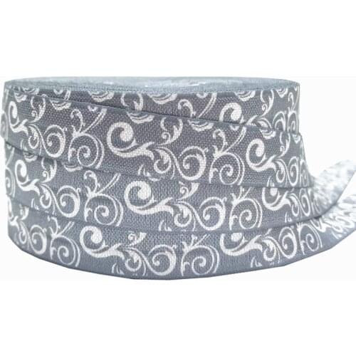 New Arrived 5/8" Swirl Paisley Print Fold Over Elastic 10yard Gray FOE Ribbon Webbing for Headband DIY Headwear Hair Accessories