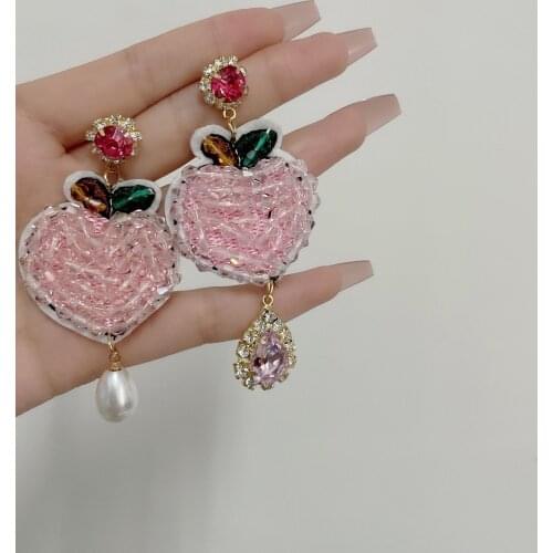 New Summer Sweet Girl Glass Beaded Fruit Pendant Earrings Fresh Banana Cherry Peach Ear Hook Drop Dangle Earring Women Jewelry